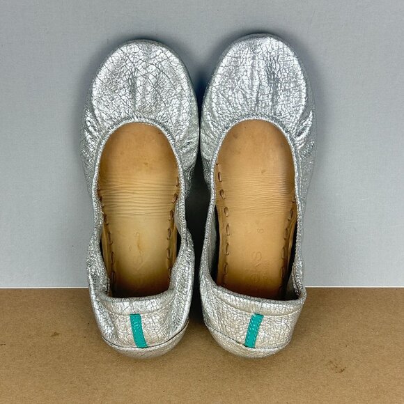 Tieks Silver Screen Round Toe Flats Womens 6 Slip On Comfort Foldable Stretch - Picture 5 of 9